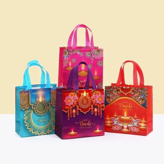Sacola não tecida do Festival da lâmpada da fileira indiana Saco de presente Saco de embalagem HAPPY DIWALI HY5035