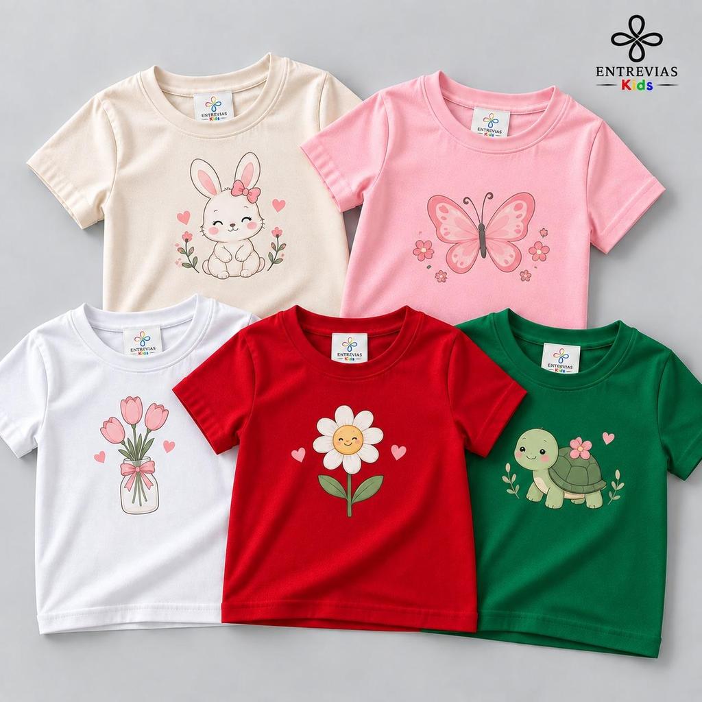 Kit Camiseta Infantil Menina 100% Algodão Estampada Sortida Manga Curta Roupa Infantil Feminina