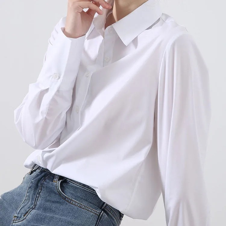 Camisa branca feminina primavera outono novo estilo Anti-rugas chique topo moda High-End Chiffon camisa branca de manga 
