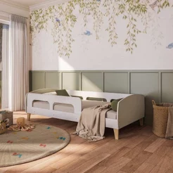 Cama Montessoriana Solteiro Jardim com Protecao Branco/Fumê Branco/Fumê