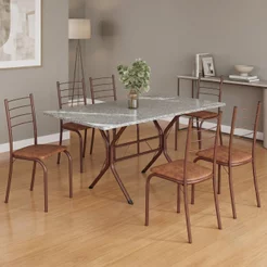 Conjunto Sala de Jantar Mesa Retangular 140x75cm Tampo Granito Topázio 6 Cadeiras Rio Marrom Marrom