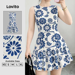 Lovito Vestido Floral Boho com Flores Estilo Resort Barra de Babados Primavera/verão para Mulheres DRB202P2D066