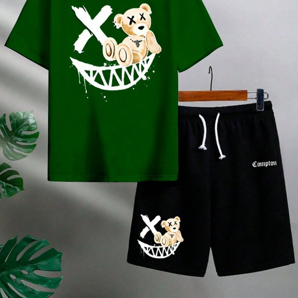Conjunto Masculino Camiseta Streetwear Masculina + Bermuda Moletom Estampada Kit