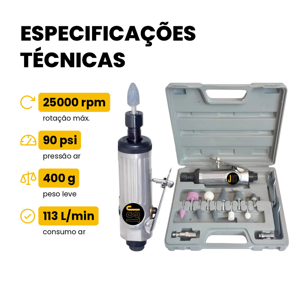Micro Retífica Pneumática JST JMR16 25000 RPM com Kit Acessórios e Maleta · foto 2