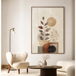 Quadro Decorativo Sala Grande Com Moldura Quadro Abstrato Folhagem Quarto Círculos Folhas Abstratas
