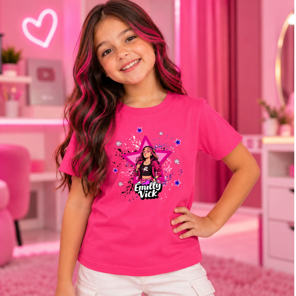 Blusa Camisetas Dos Rosa Youtubers Grupo da Emilly Vick Feminina e Masculina Personagens Nova Estampa