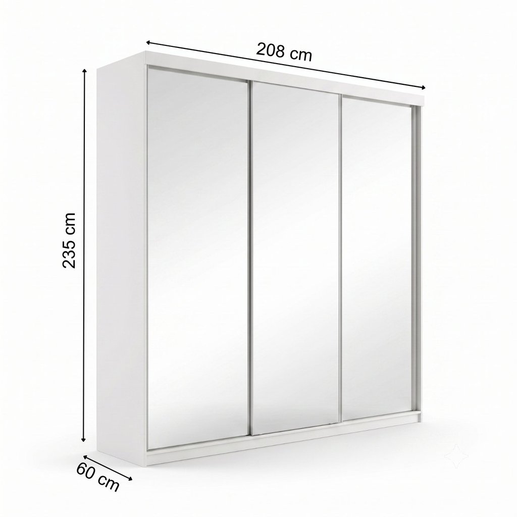 Guarda-Roupa Casal 3 Portas com Espelho 100% MDF Geneve Branco Branco · foto 2