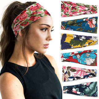 Nova faixa de cabelo esportiva estampada para yoga, faixa absorvente de suor, lenço de cabeça feminino de aba larga