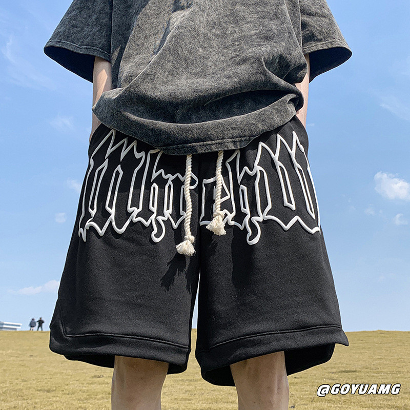Shorts de espuma americano masculino pesado feminino solto nacional na moda Retro street Wear Hip Hop rua Casual esporte