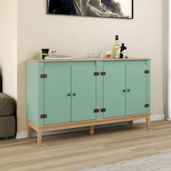 Aparador - Buffet Colonial 149x90x41 cm 4 Portas Verde/Mel/Oliva