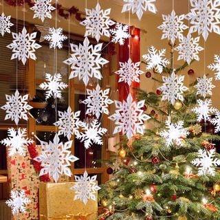 LKII OuMuaMua Decorações de Natal de Inverno com Flocos de Neve para Pendurar, 12 Flocos de Neve para Guirlanda e 12 Flo