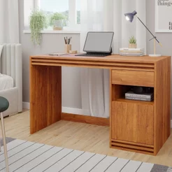 Mesa Computador Escrivaninha Mila 1 Gaveta 1 Porta 100% MDF 120cm Cinamomo Marrom