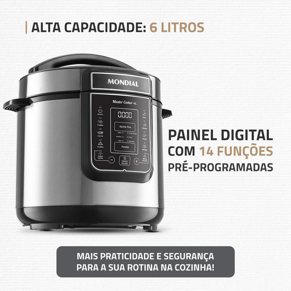 Panela de Pressão Elétrica 6L Mondial Master Cooker PE60 Preta Inox 127V — imagem 2 de 2