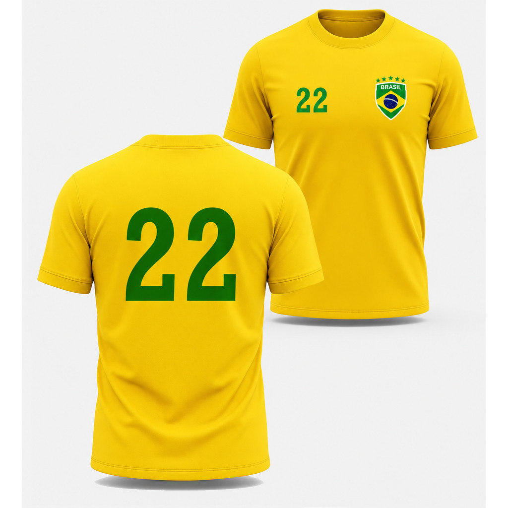 Camisa Seleção Brasil Amarela No 22 Estilo Torcedor