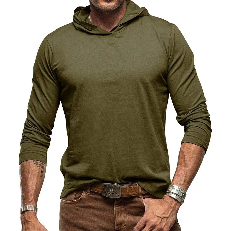 Com capuz masculino de manga comprida topo europeu americano primavera outono camiseta puro algodão moletom lote na moda