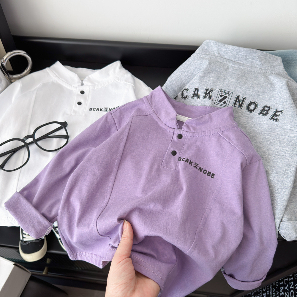 2026 Crianças Novo Estilo Outono Novo Estilo Camiseta de Manga Comprida Camisa POLO Moda Estilo Coreano Casual Meninos C