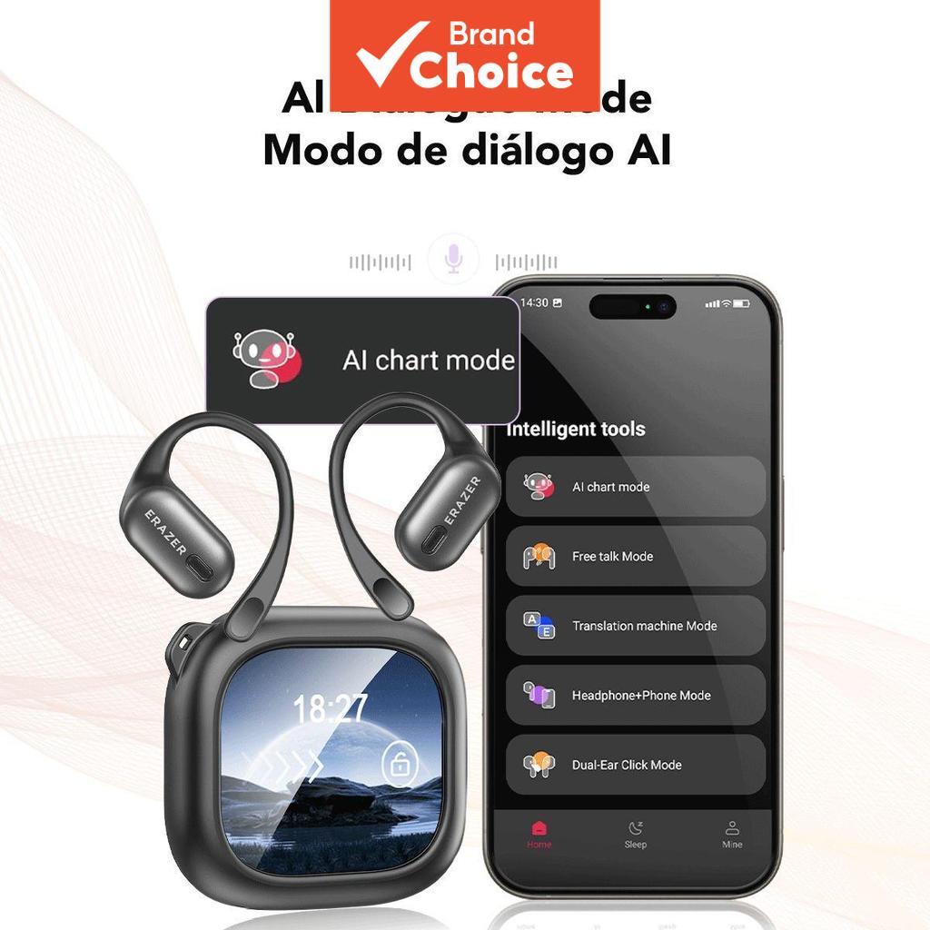 ERAZER XF38 Fones de Ouvido sem Fio Bluetooth 5.3 com Cancelamento de Ruído Inteligentes Touch LCD Screen AI Tradução Fo