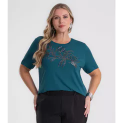 Blusa Manga Curta Com Estampa Plus Secret Glam Verde