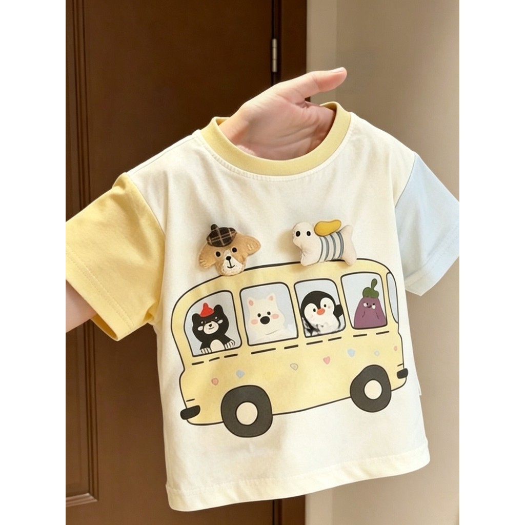 Meninos verão novo estilo dos desenhos animados estilo ocidental impresso camiseta de manga curta médio pequeno crianças