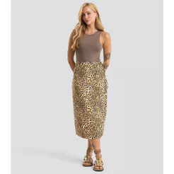 Saia Midi Transpassada Estampada Dianna Marrom