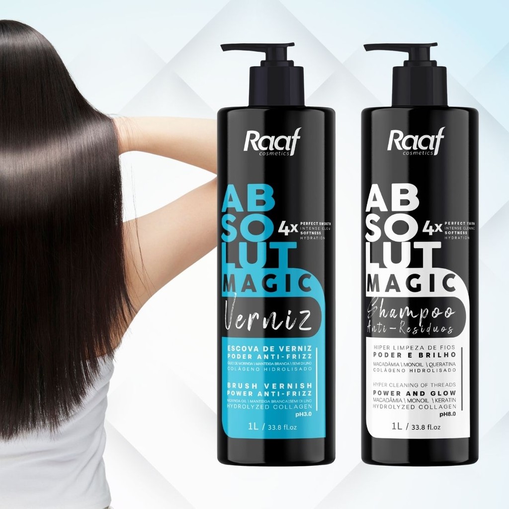 Kit Selante Capilar Absolut Magic Verniz Anti-Frizz + Sh Antirresíduo Raaf - 1L - Brilho Espelhado