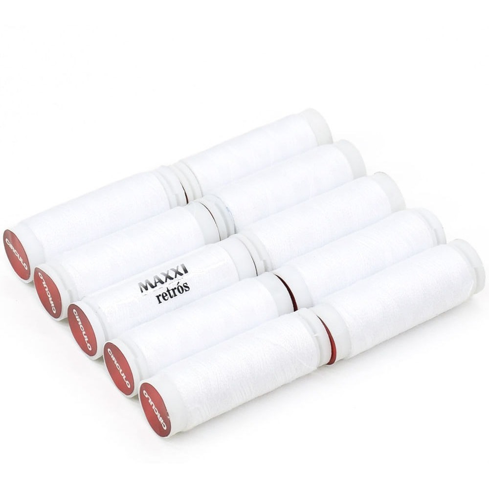 Caixa com 10 Linhas Para Costura Branco Maxxi Retrós Círculo 91,4m (100 Jardas) 100% Poliéster