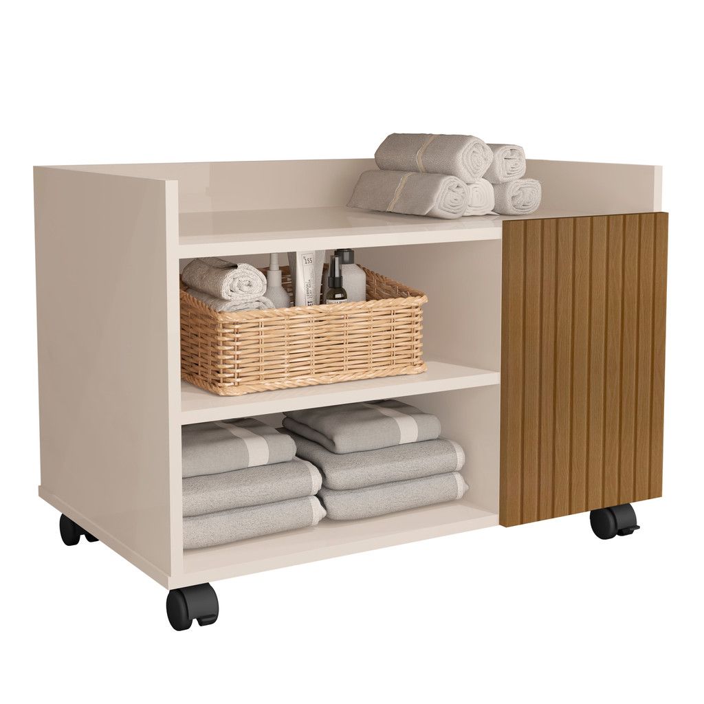 Armário Gabinete Organizador para Banheiro ou Lavabo 1 Porta com Prateleiras Rodinhas em Cores
