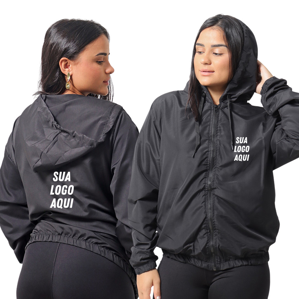 Corta Vento Feminino Personalizado Logo Marca Bolso E Capuz