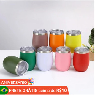 kit com 5/10 Copos Térmico 350ML Inox Com Tampa Acrílica Varias Cores-LC