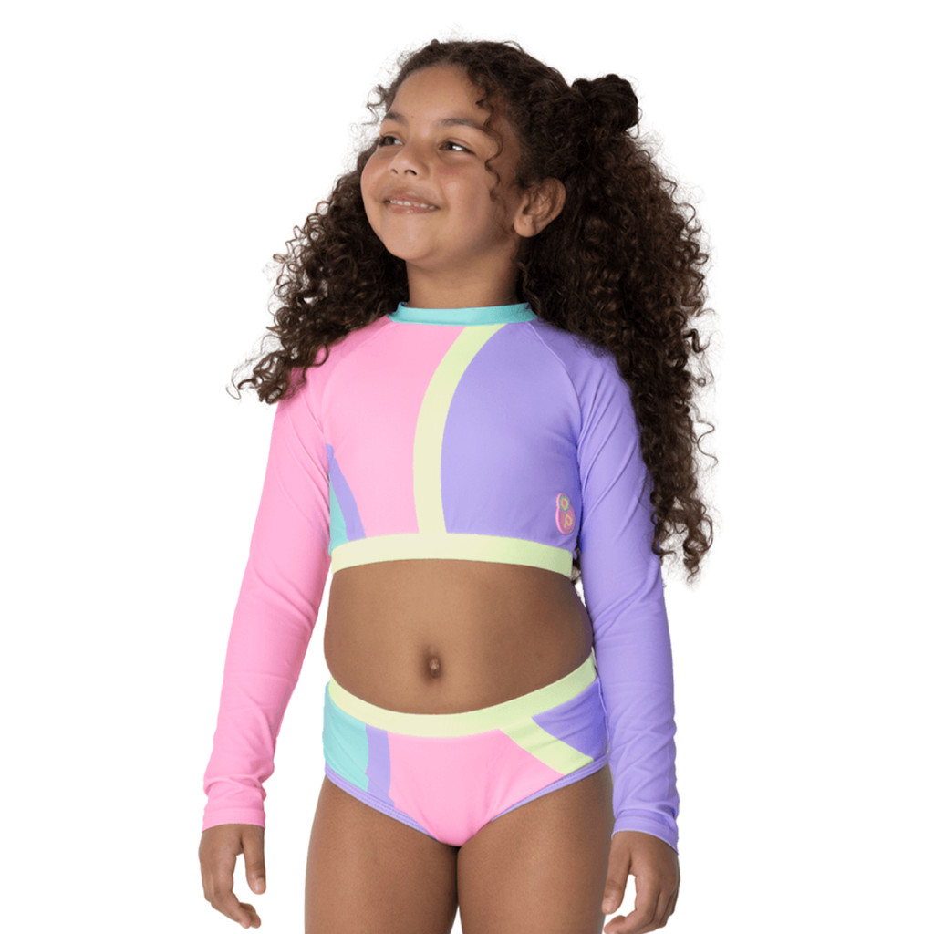 Conjunto Proteção Solar UV Cropped e Calcinha Biquini Infantil Menina Colorful Praia Piscina - PUKET