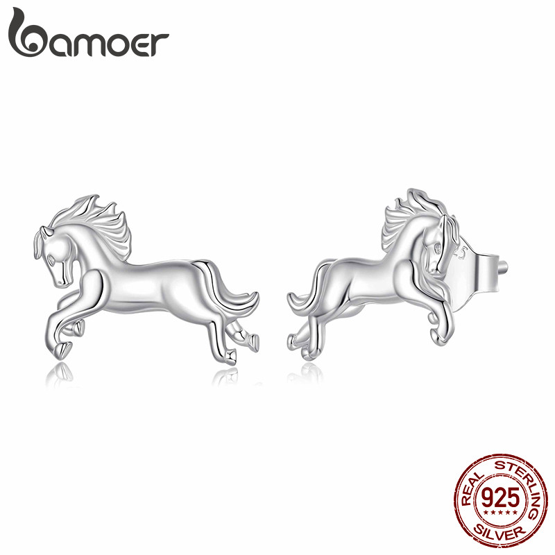 Bamoer Original 925 Brincos De Prata Esterlina Cavalo Design Jóias Presente Feminino