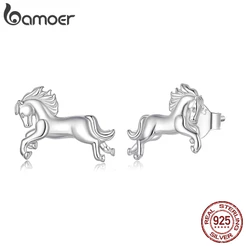 Bamoer Original 925 Brincos De Prata Esterlina Cavalo Design Jóias Presente Feminino