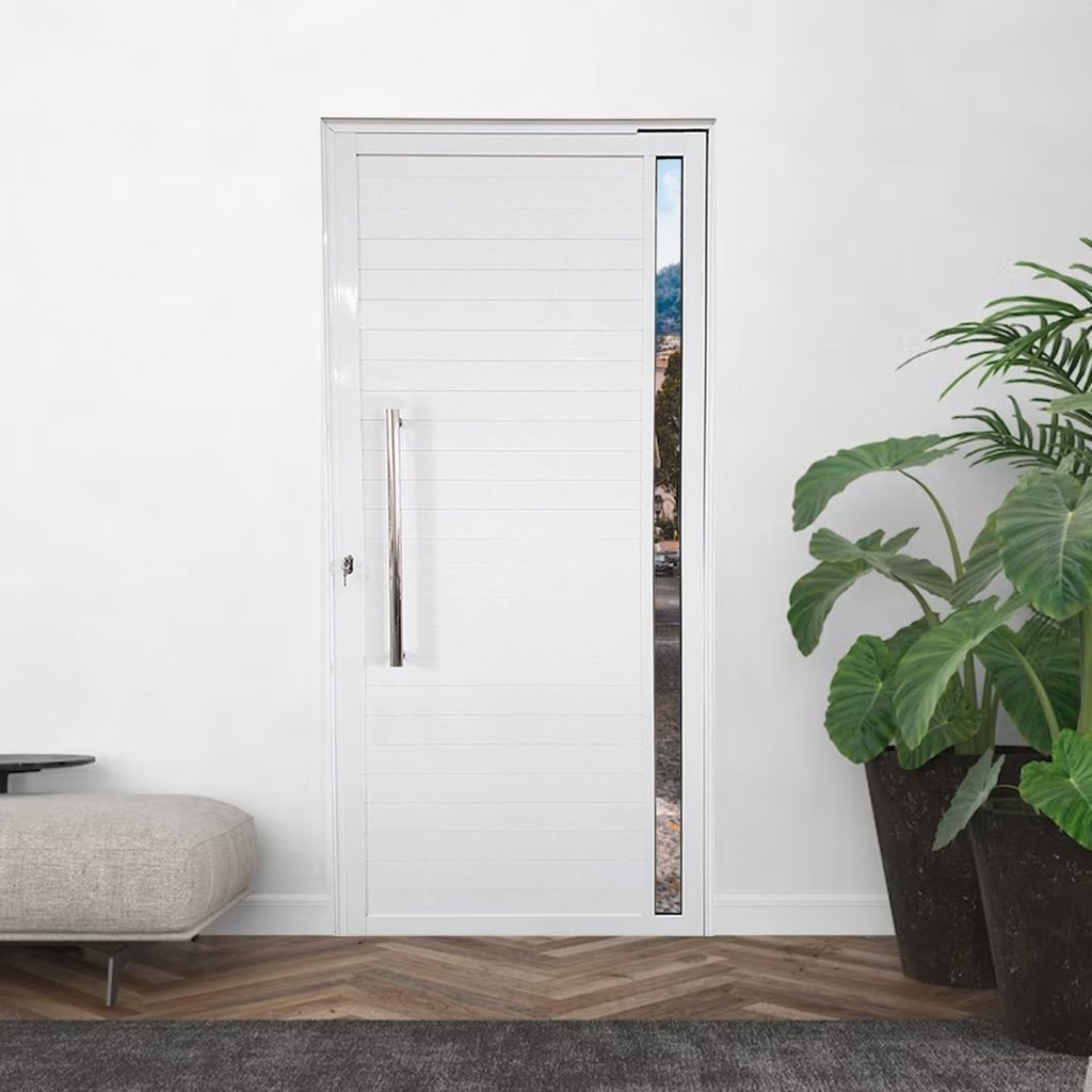 Porta Pivotante de Alumínio 210 X 100cm com Puxador e Vidro Veneza Esquadrias Bergamo Branco em Oferta na Shopee