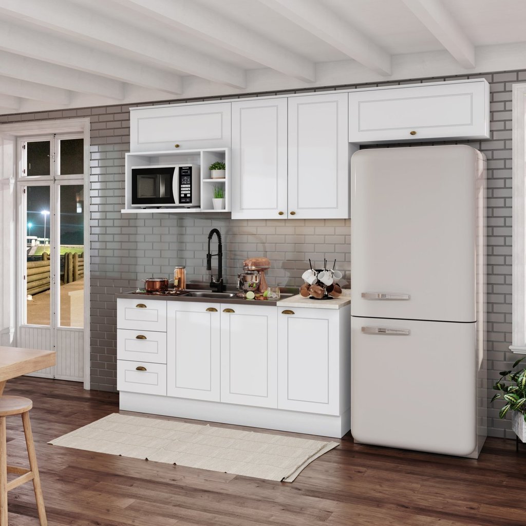 Cozinha Compacta 4 Portas 3 Gavetas Emily Branco HP/Calcare em Oferta na Shopee