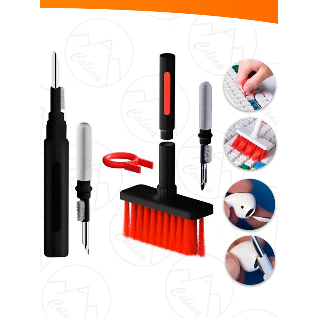 Kit 5 em 1 escova Limpeza Teclado Fone de Ouvido Celular Eletrônicos Periférico