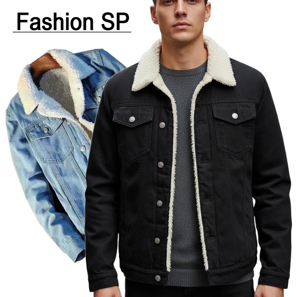 Jaqueta Jeans Masculina Forrada Com Veludo De Cordeiro Quent