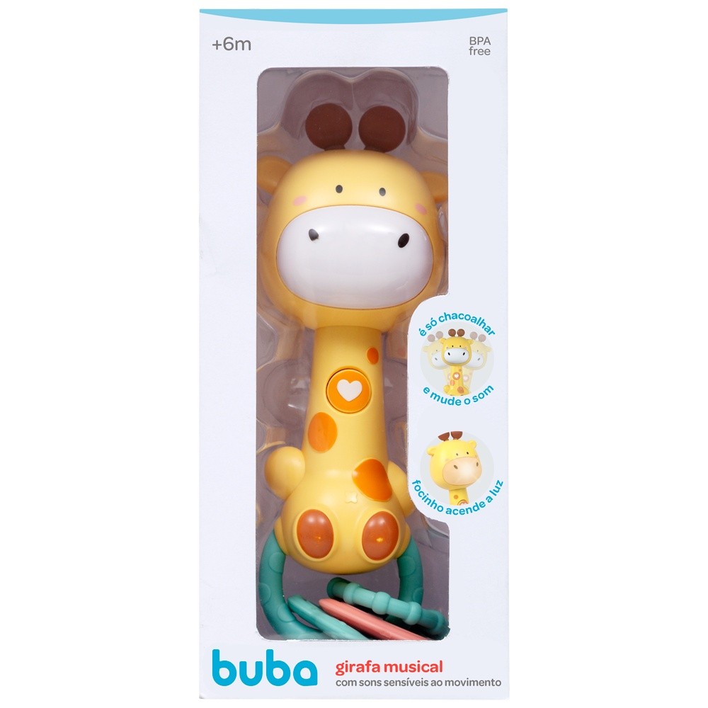 Girafa Musical Com Luz e Som Mordedor  Buba Girafinha Brinquedo  Bebê Infantil