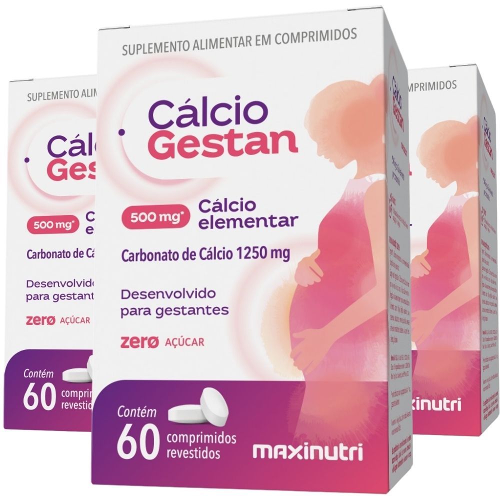 KIT 3X Cálcio Gestan (Carbonato de Cálcio) 60 comprimidos - Maxinutri