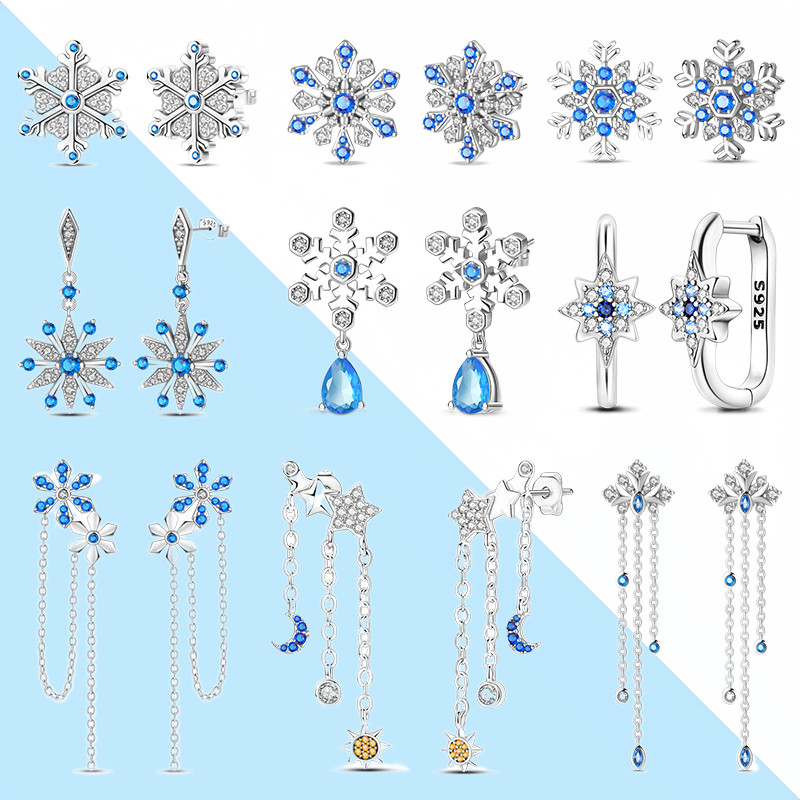 Brincos femininos S925 prata esterlina romântico formato de floco de neve brincos adequados para uso diário presentes de