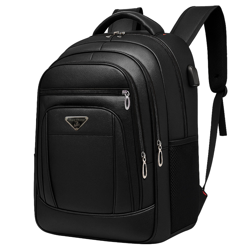 Mochila de Couro Executiva Impermeável Reforçada com Porta USB e Fone para Notebook Viagem e Trabalho em Oferta na Shopee