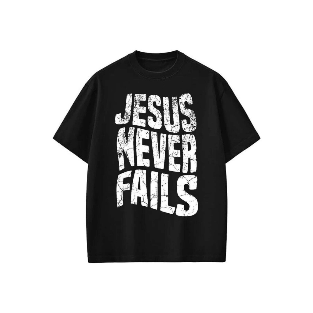 Camiseta Oversized estampada Preta Confortável Algodão Modelo: "Jesus Never Fails  Academia