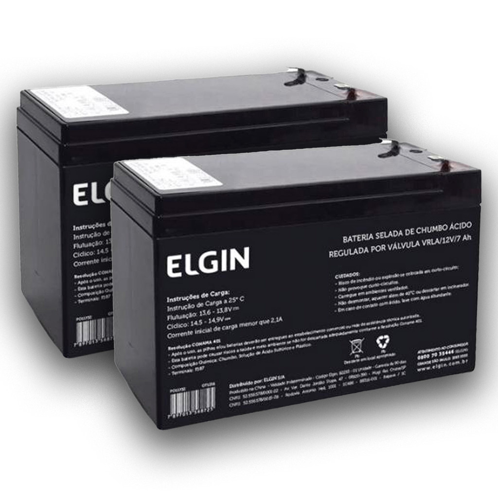 Kit 2 Bateria Selada Elgin Chumbo 12v 7Ah Regulagem VRLA Terminal F1 em Oferta na Shopee