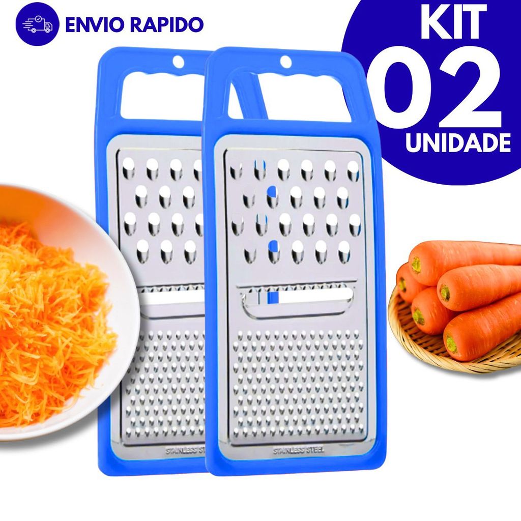 Kit 02 Unidades de Ralador Inox 1 Face Utensílio Multiuso para Queijo, Cenoura e Legumes Cozinha Domestica