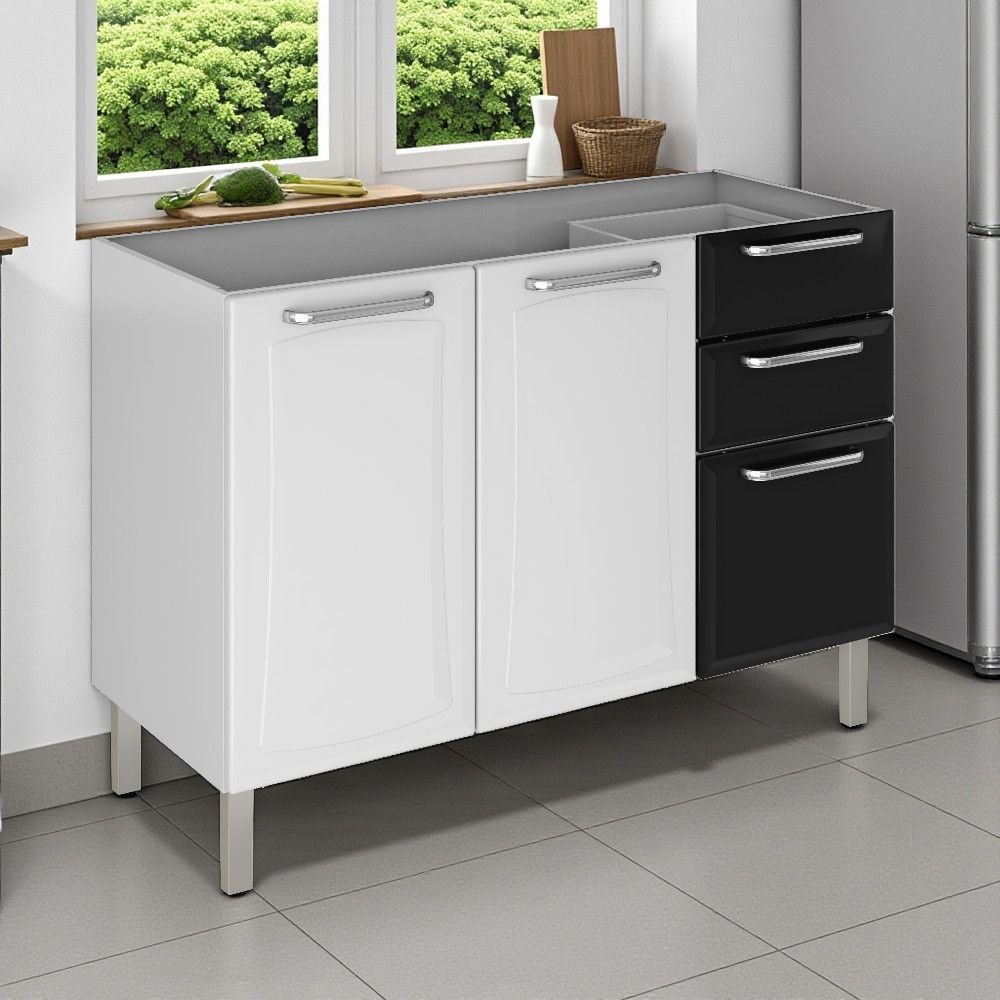 Balcão Cozinha em Aço 3 Portas 2 Gavetas 120cm sem tampo Dobradiças Slow Motion Tarsila Itatiaia  Preto/Branco em Oferta na Shopee