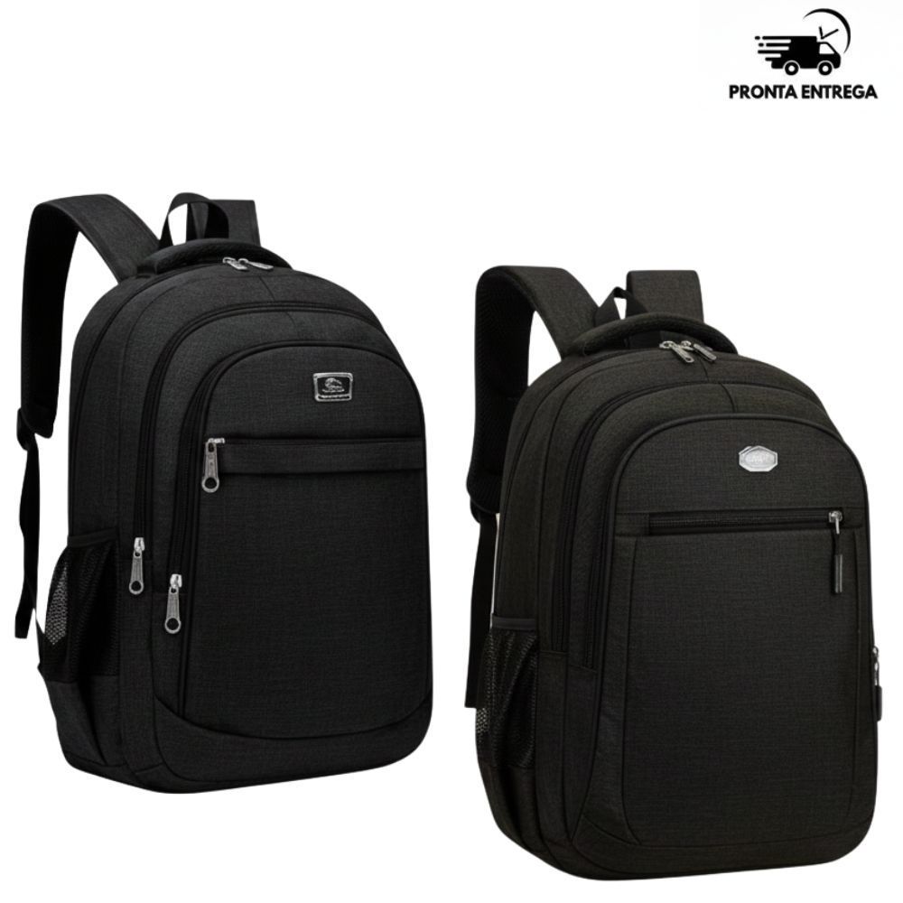 Imagem Kit 2 Mochilas Mala Bolsa Viagem Reforçada Notebook Impermeável Unissex Escola Trabalho - Preta