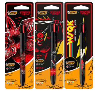 Kit 3 peças caneta esferográfica 1.0 retrátil Stranger Things 4 cores Bic em Oferta na Shopee