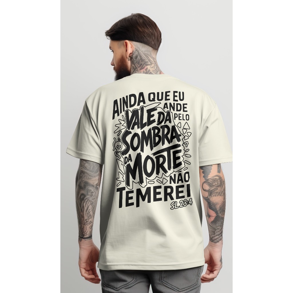 Camiseta Religiosa Frase Cristã  Ainda Que eu Ande Pelo Vale Camisa 100% Algodão
