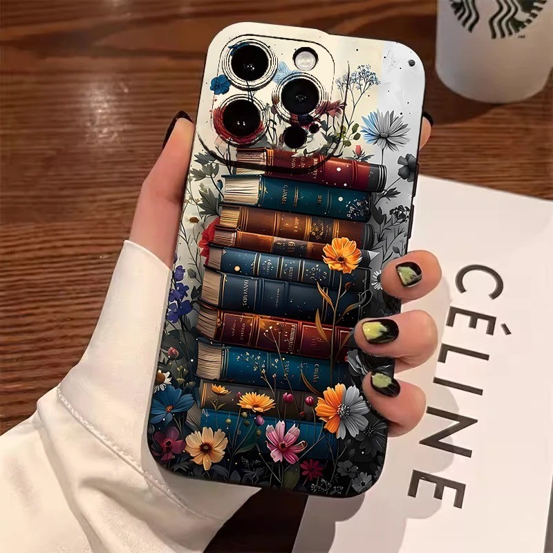 Prateleira De Livros Padrão Floral Capa De Impressão Para Samsung A06 A56 A16 A15 A55 A35 A54 A26 A36 A14 A52 A53 A23