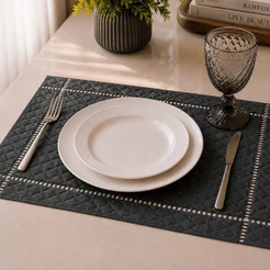 Jogo Americano Souplat Retangular Mesa Posta Kit 2 4 6 8 Lugares Matelado Ultrassônico Design Palito