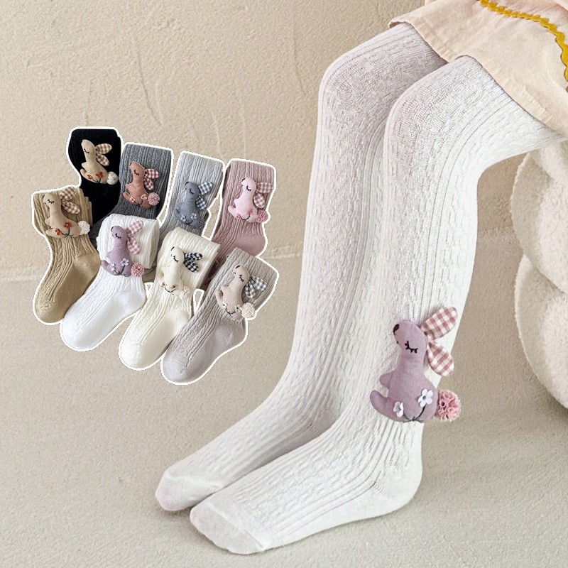 Meninas crianças macacão meias crianças primavera outono fino dos desenhos animados coelho de malha algodão branco Leggi
